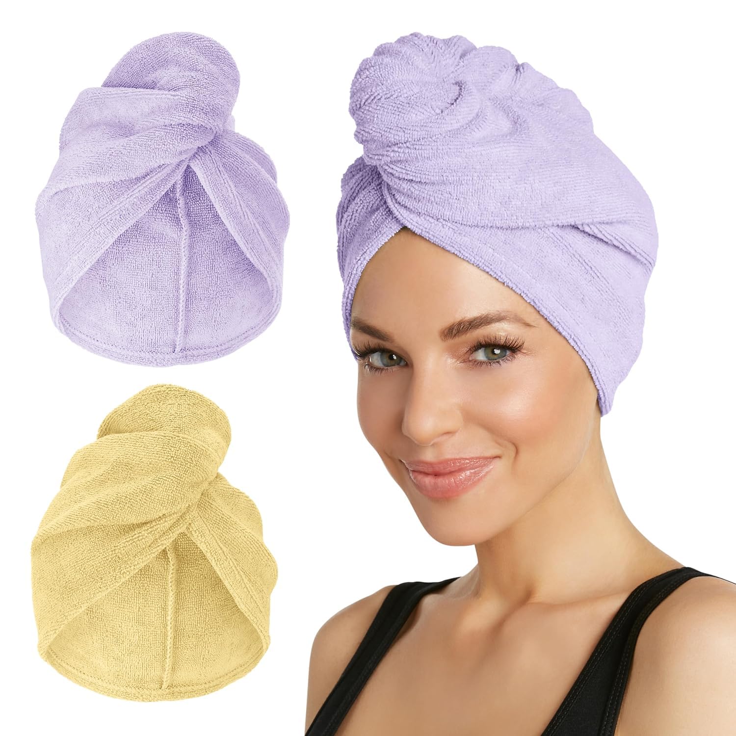 Turbie Twist: doble juego, toalla microfibra para secado rápido y suave del cabello.