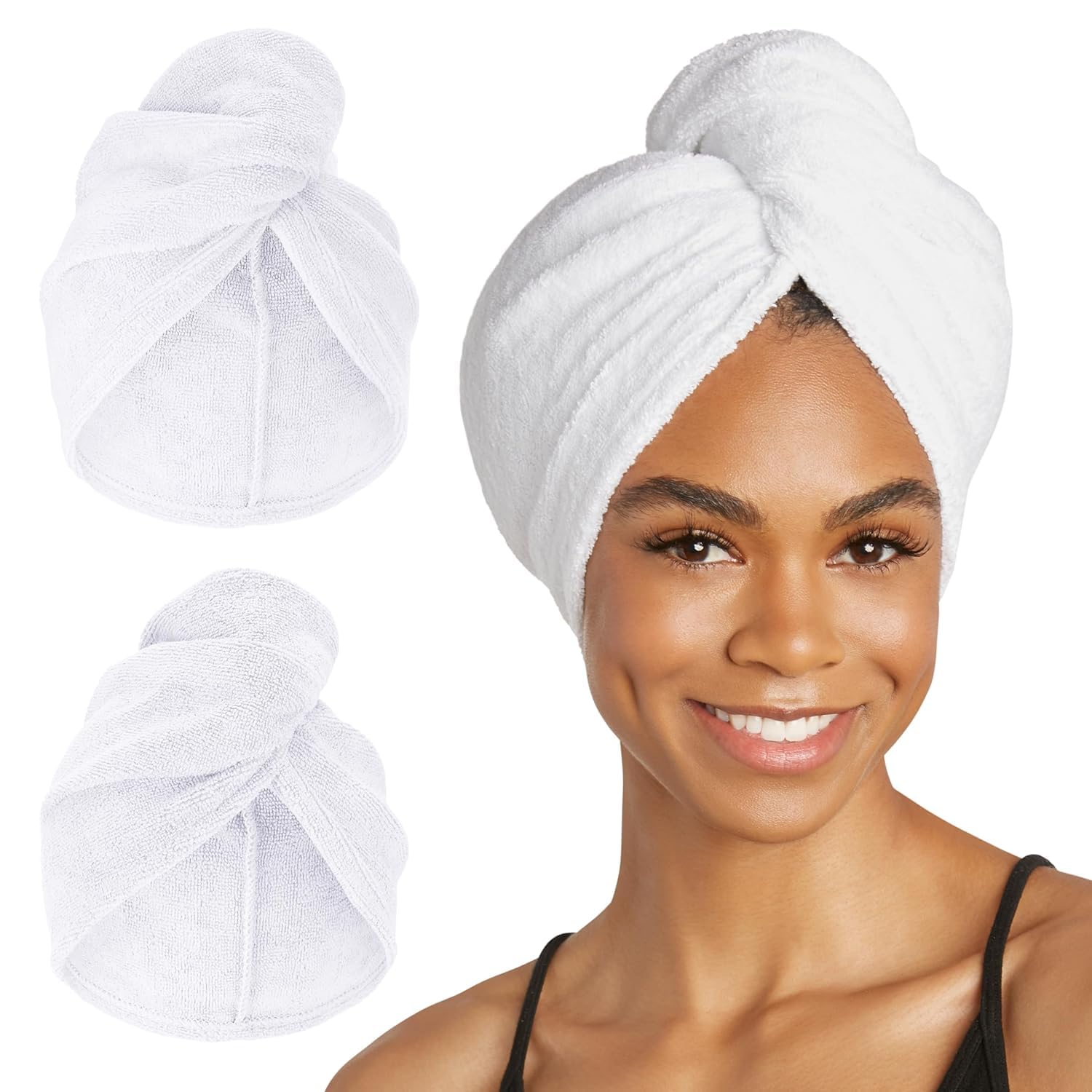 Turbie Twist : serviette microfibre absorbante pour cheveux longs et épais, séchage rapide.