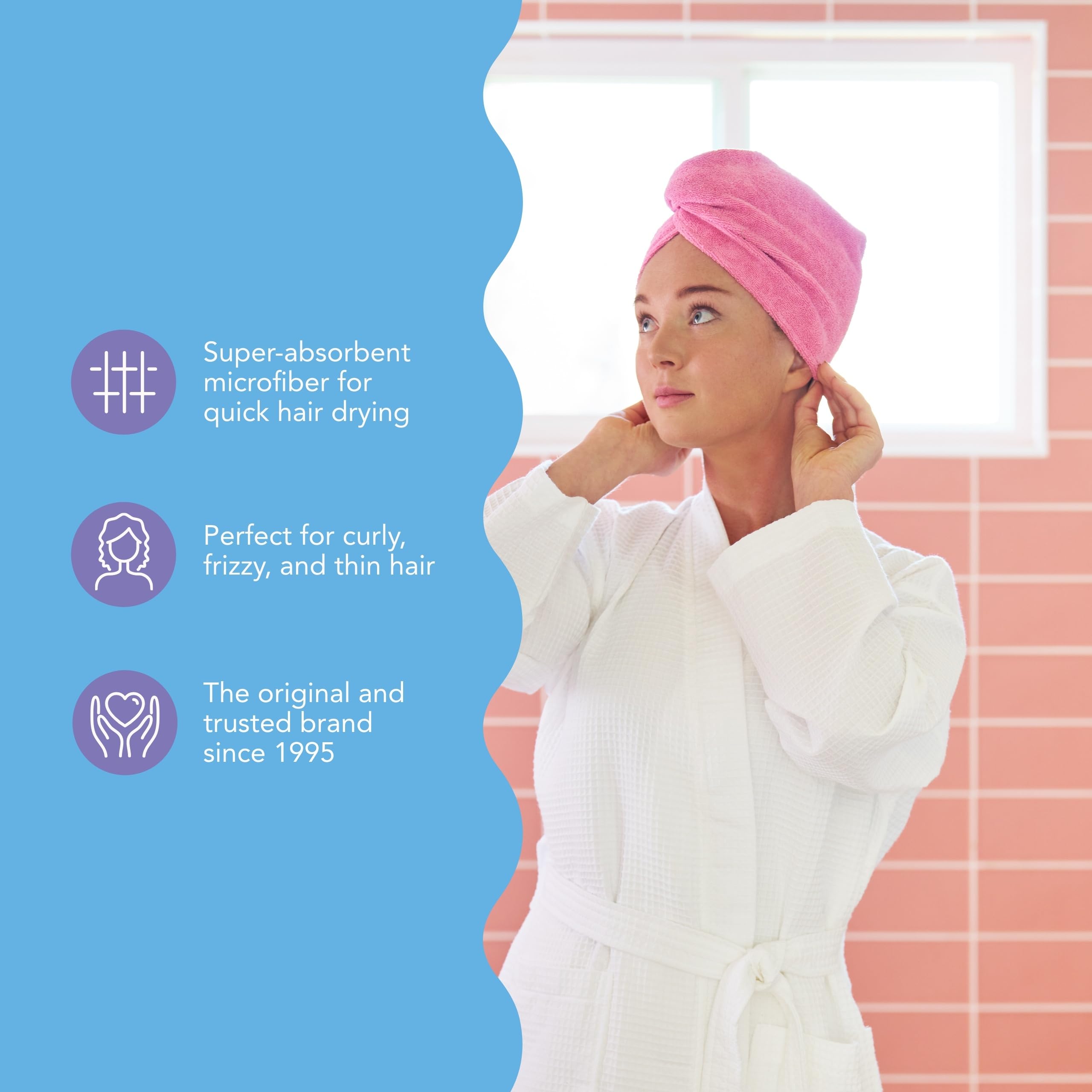 Turbie Twist: tela suave y absorbente que minimiza fricción al secar.