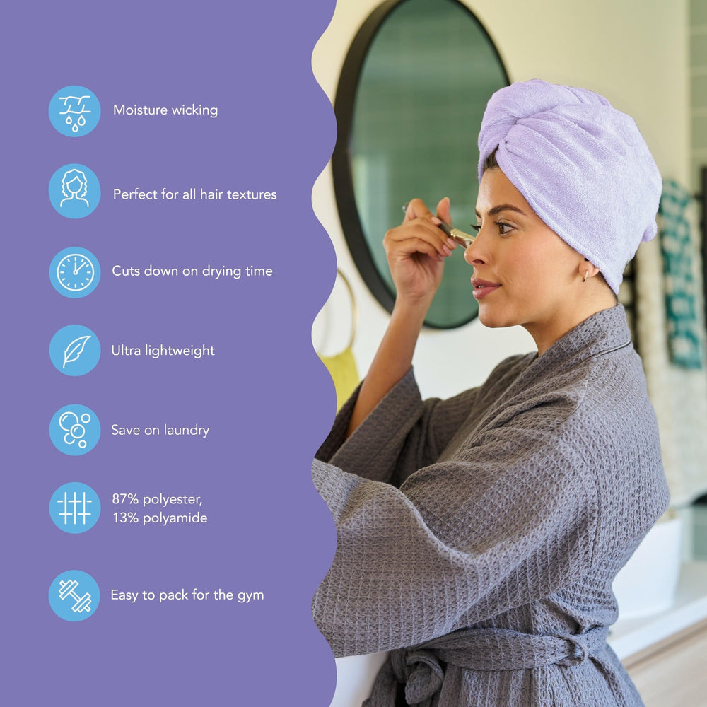 Turbie Twist: textura de microfibra suave para secado eficiente en todo tipo de cabello.