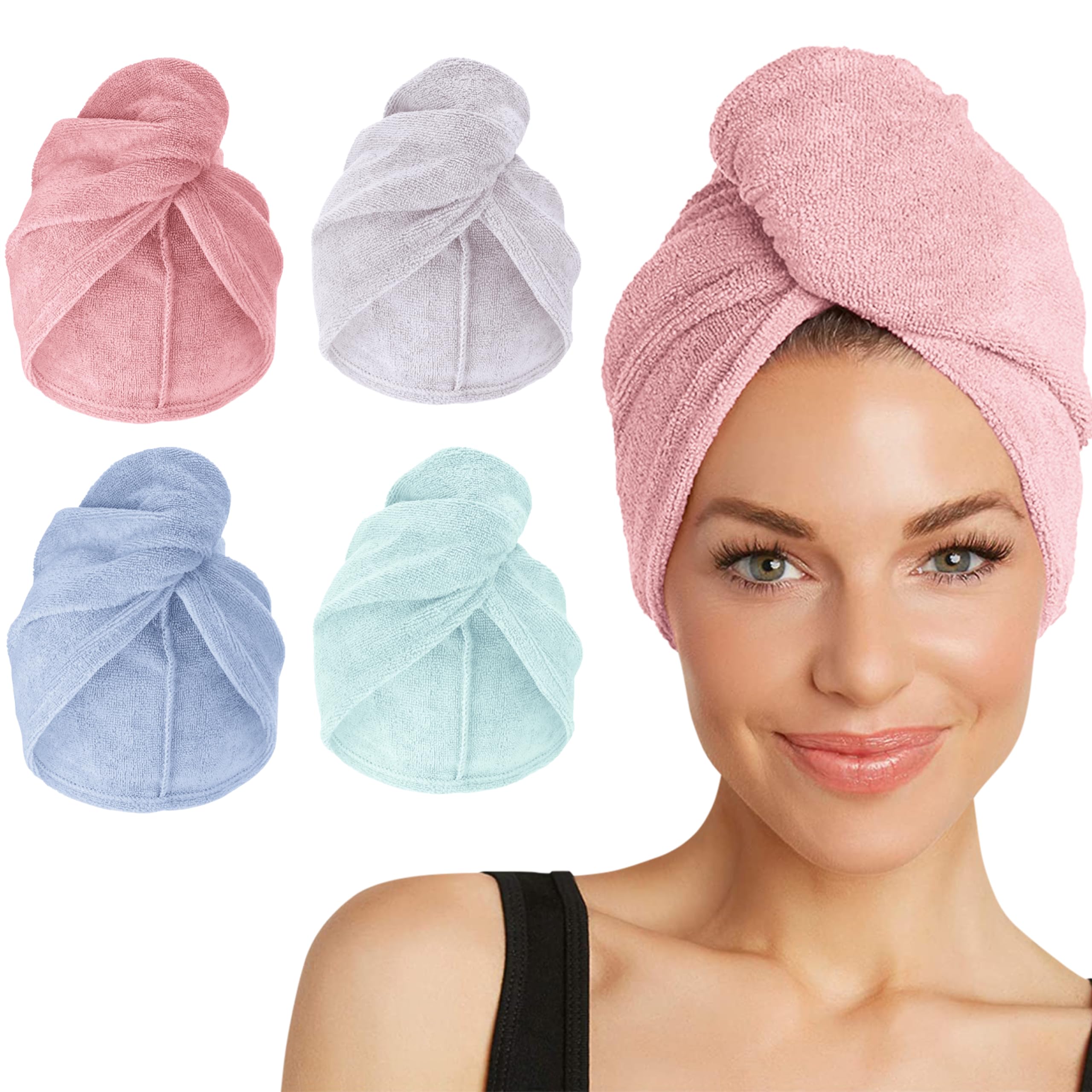 Turbie Twist: toalla pelo microfibra rosa para secado rápido y suave.