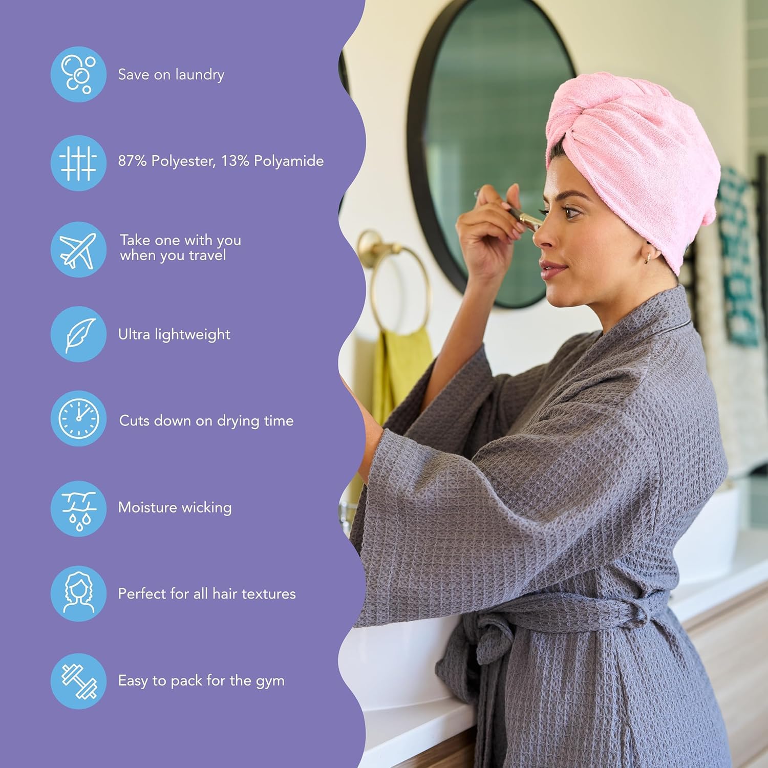 Turbie Twist turbante pelo microfibra suave, protección contra fricción