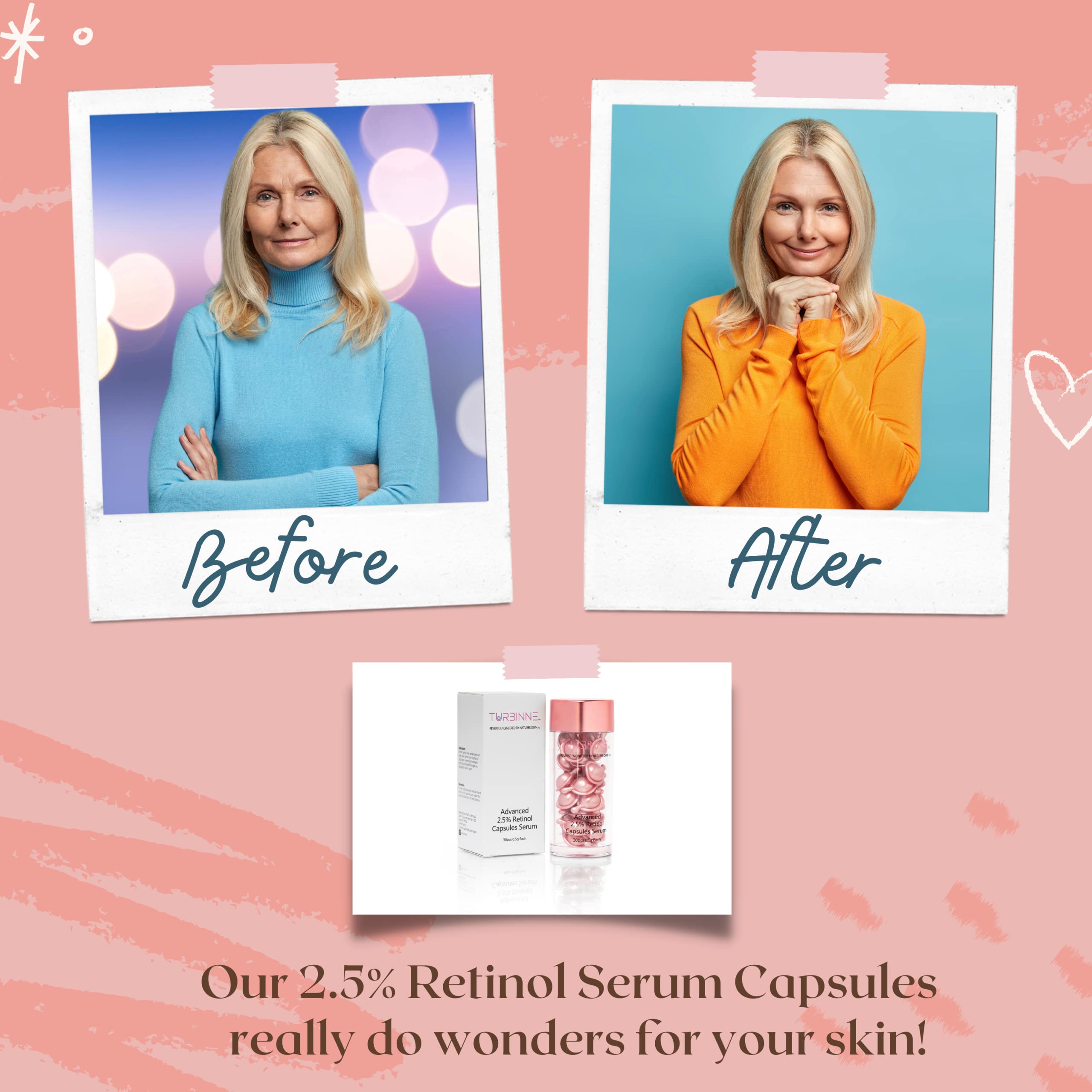 Turbinne cápsulas retinol 2.5%, dosis diaria para rutina efectiva