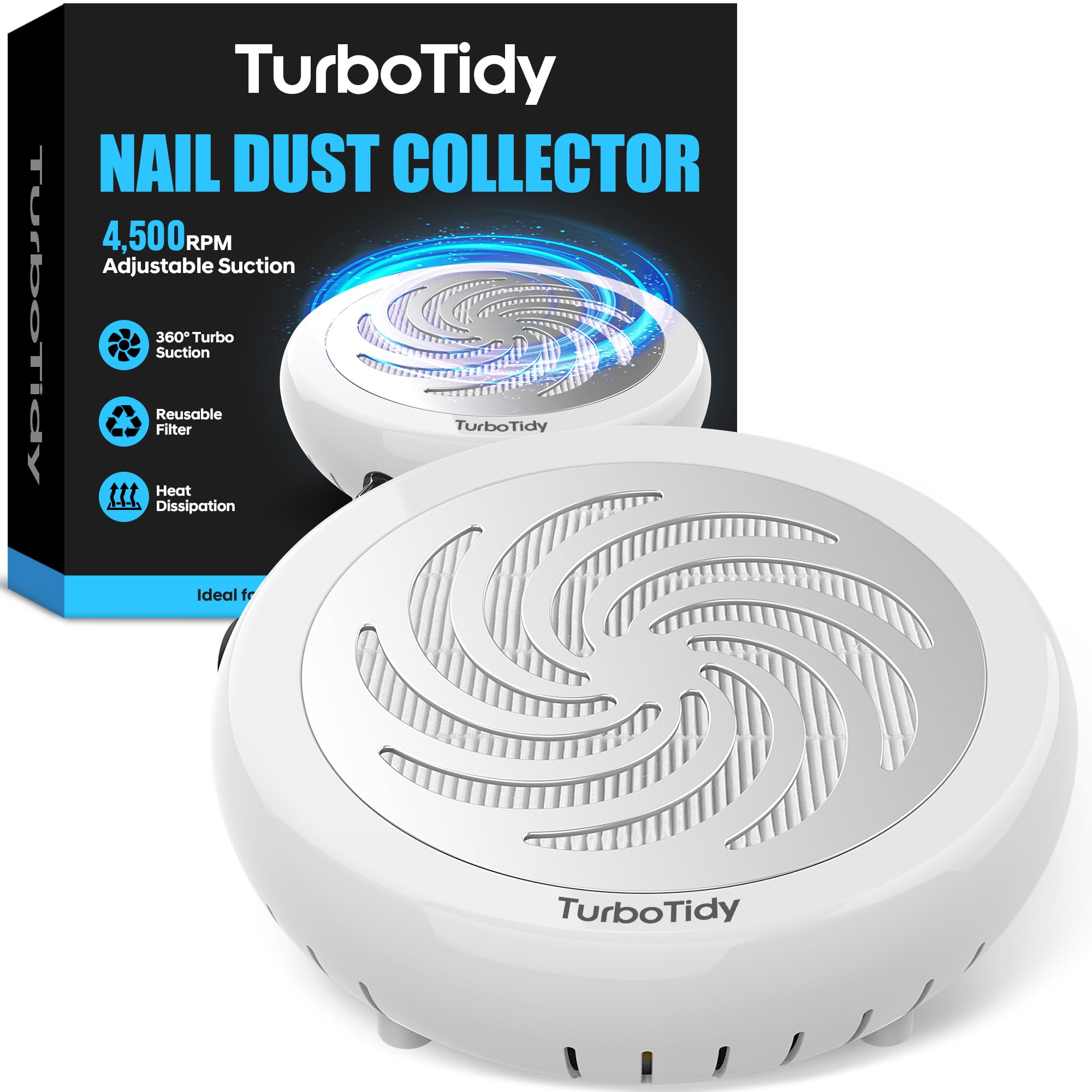 TurboTidy recolector polvo uñas 360° mantiene el área de trabajo limpia.