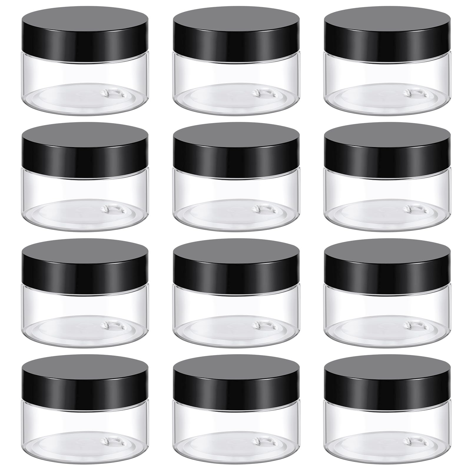 TUZAZO frascos plástico 1oz con tapa negra, ideales para muestras cosméticas.