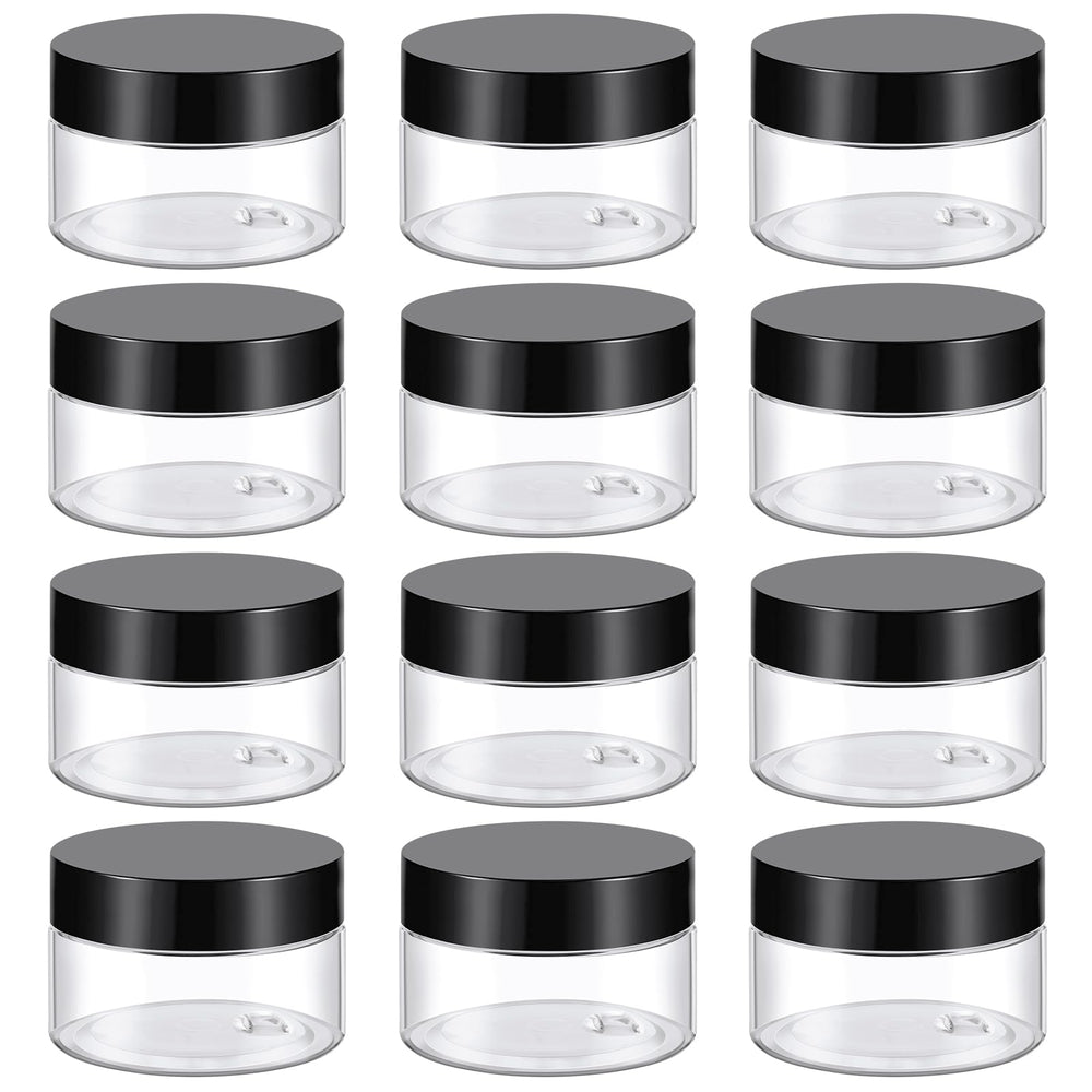 TUZAZO frascos plástico 1oz con tapa negra, ideales para muestras cosméticas.