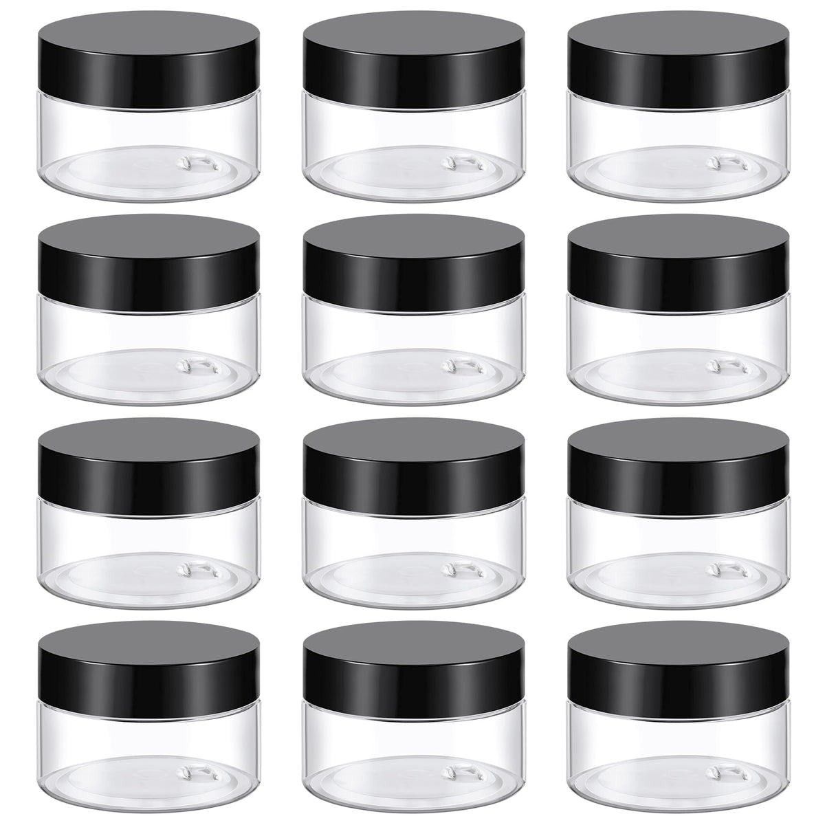 TUZAZO frascos plástico 1oz con tapa negra, ideales para muestras cosméticas.