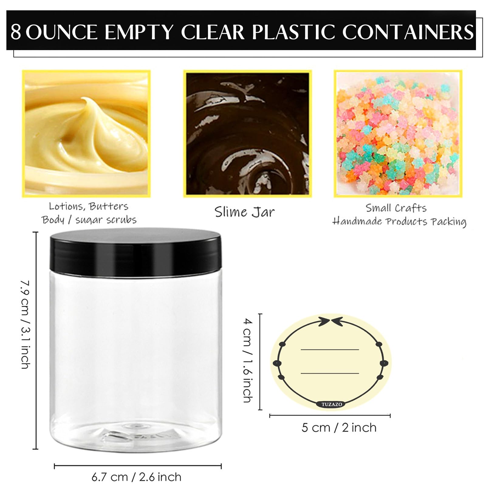 TUZAZO frascos plásticos transparentes 8oz con tapas negras, ideales para cosméticos