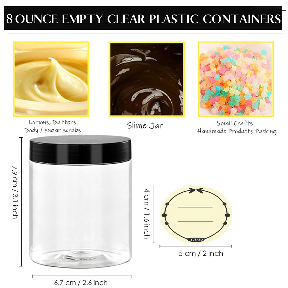 TUZAZO frascos plásticos transparentes 8oz con tapas negras, ideales para cosméticos
