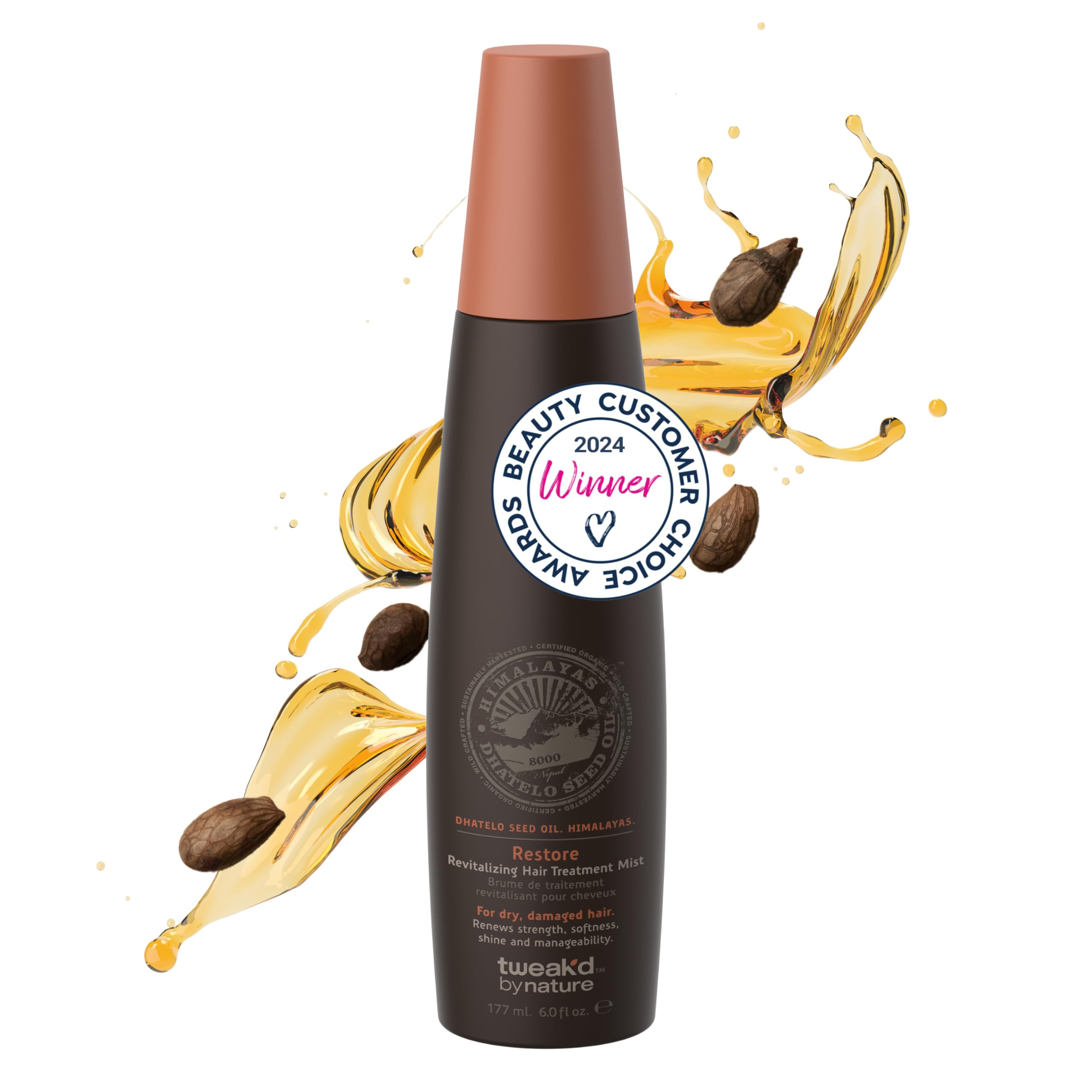 Tweak'd by Nature Restore bruma capilar revitalizante para mayor hidratación.