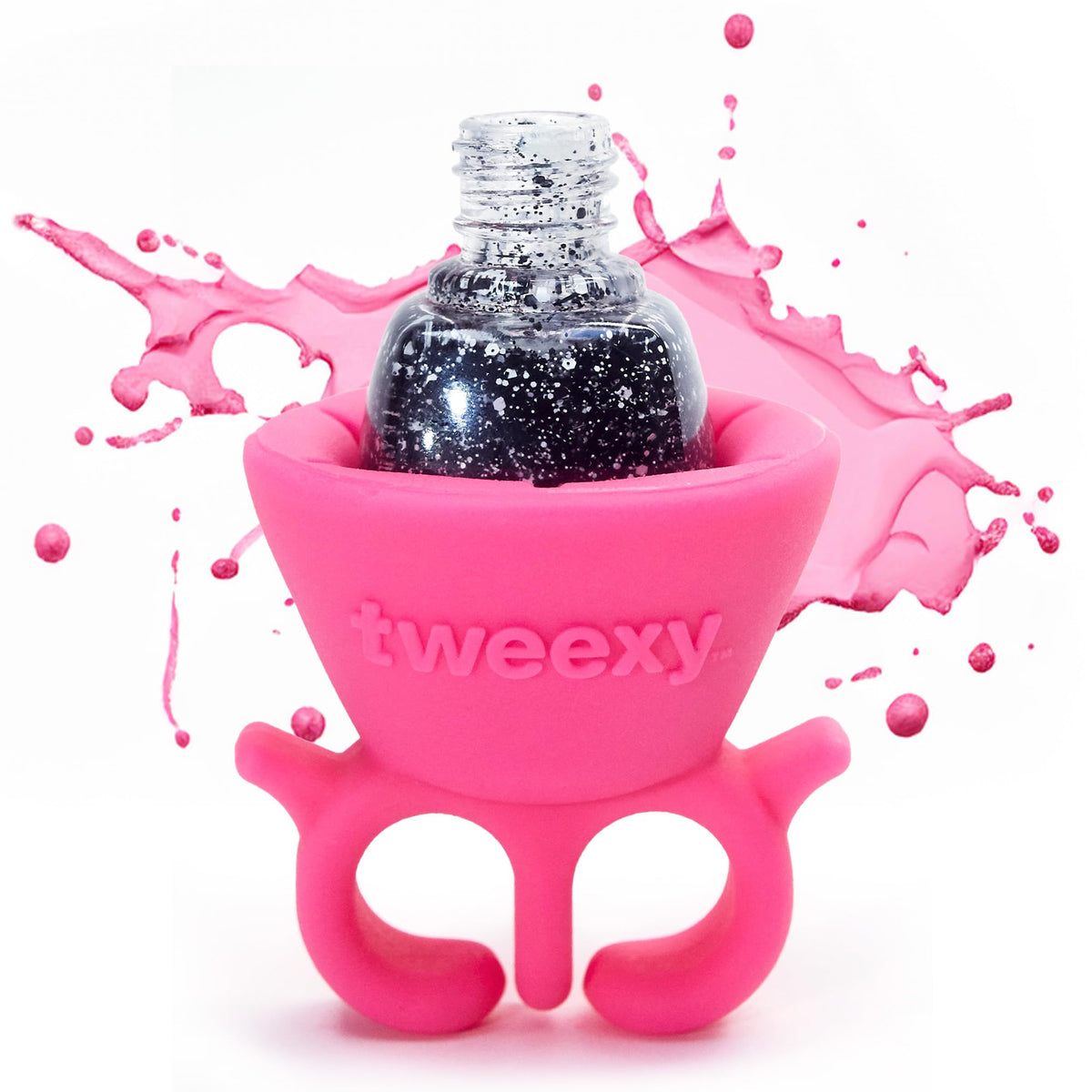 Tweexy, anillo-portaesmalte bonbon-rosa: sujeción estable durante la aplicación.
