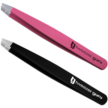 TWEEZER GURU 2-pack slant-tip tweezers for precise eyebrow shaping