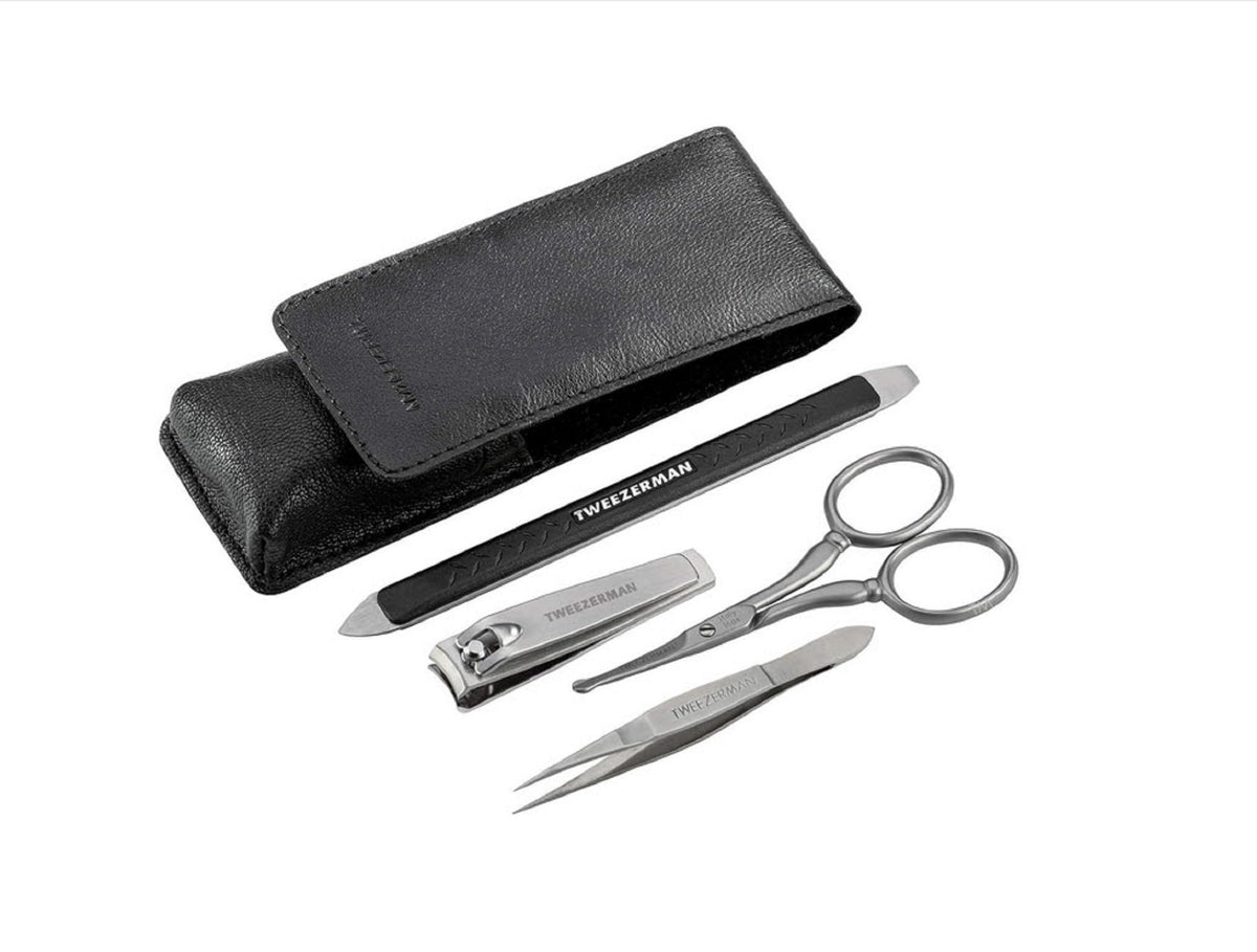 Kit Tweezerman pour homme dans sa boîte, rangement pratique.