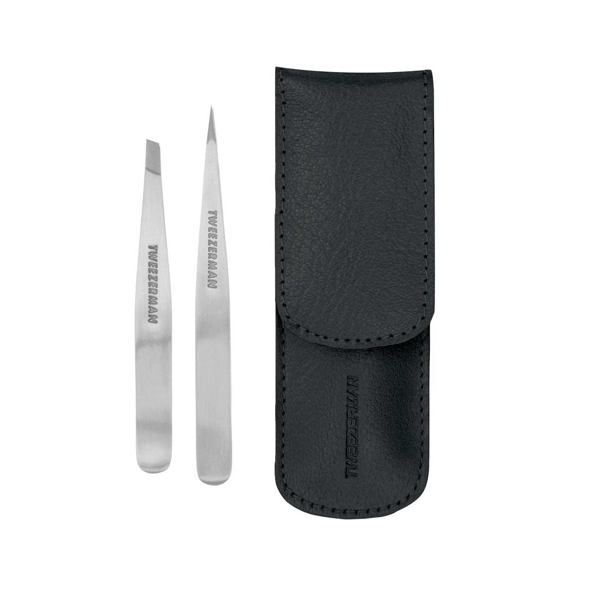 Tweezerman Petite Tweeze Set, étui noir, rangement compact pour voyage pratique.