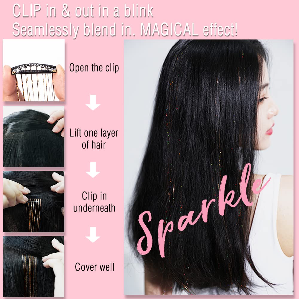 TWINKLE SPARKLE Brillos mechas brillantes facil de aplicar en peinados diarios.