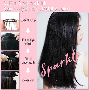 TWINKLE SPARKLE clips tinsel fáciles de colocar para looks festivos.