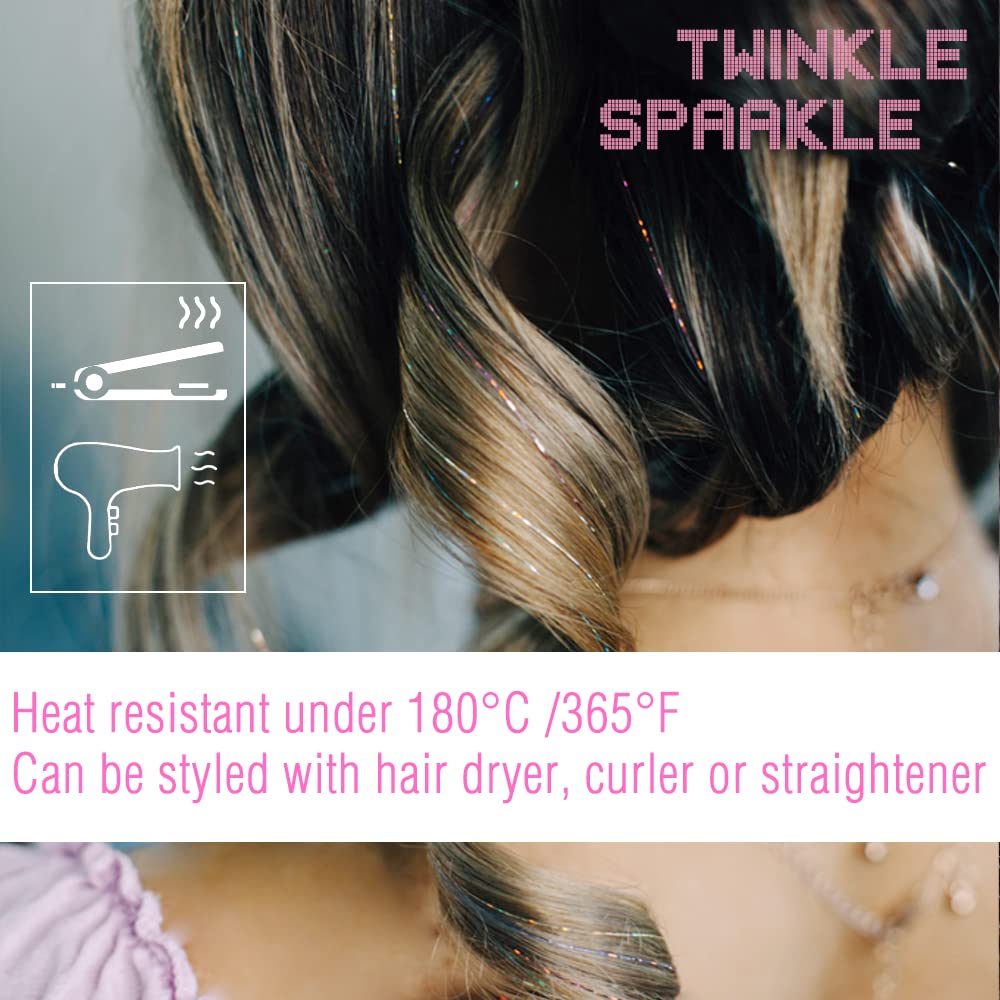 TWINKLE SPARKLE Mechas 50 cm resistentes al calor para peinados duraderos.