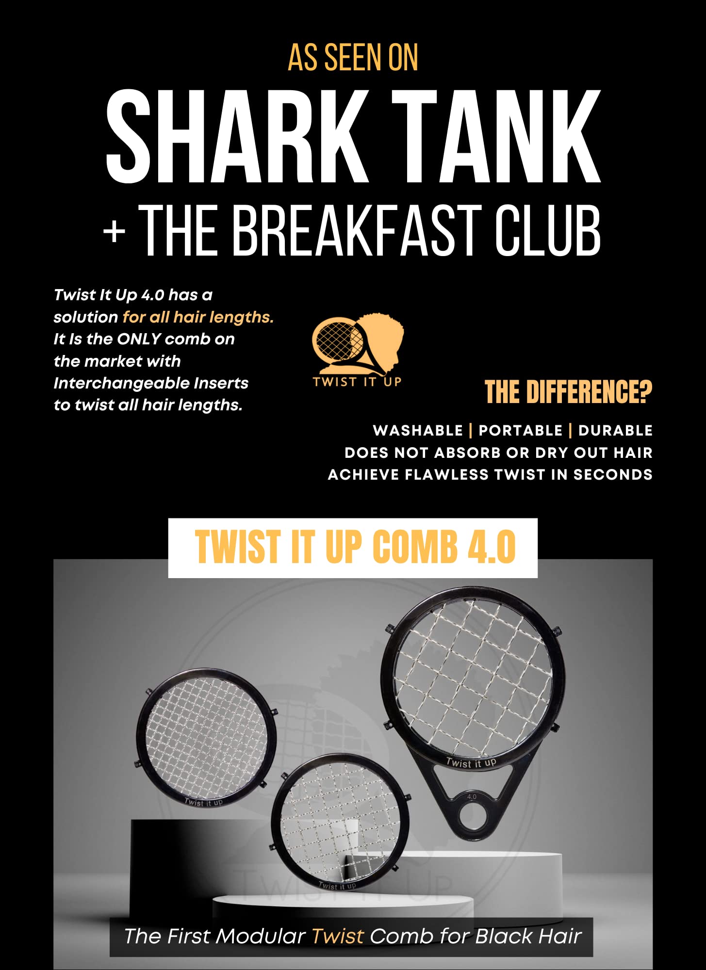Twist It Up Peine estilo raqueta de tenis: forma ergonómica para mechones y rizos