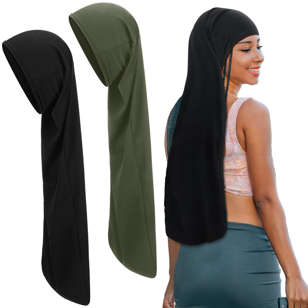Twistover bonete locs largo negro, protección diaria para cabello durante ducha o sueño.
