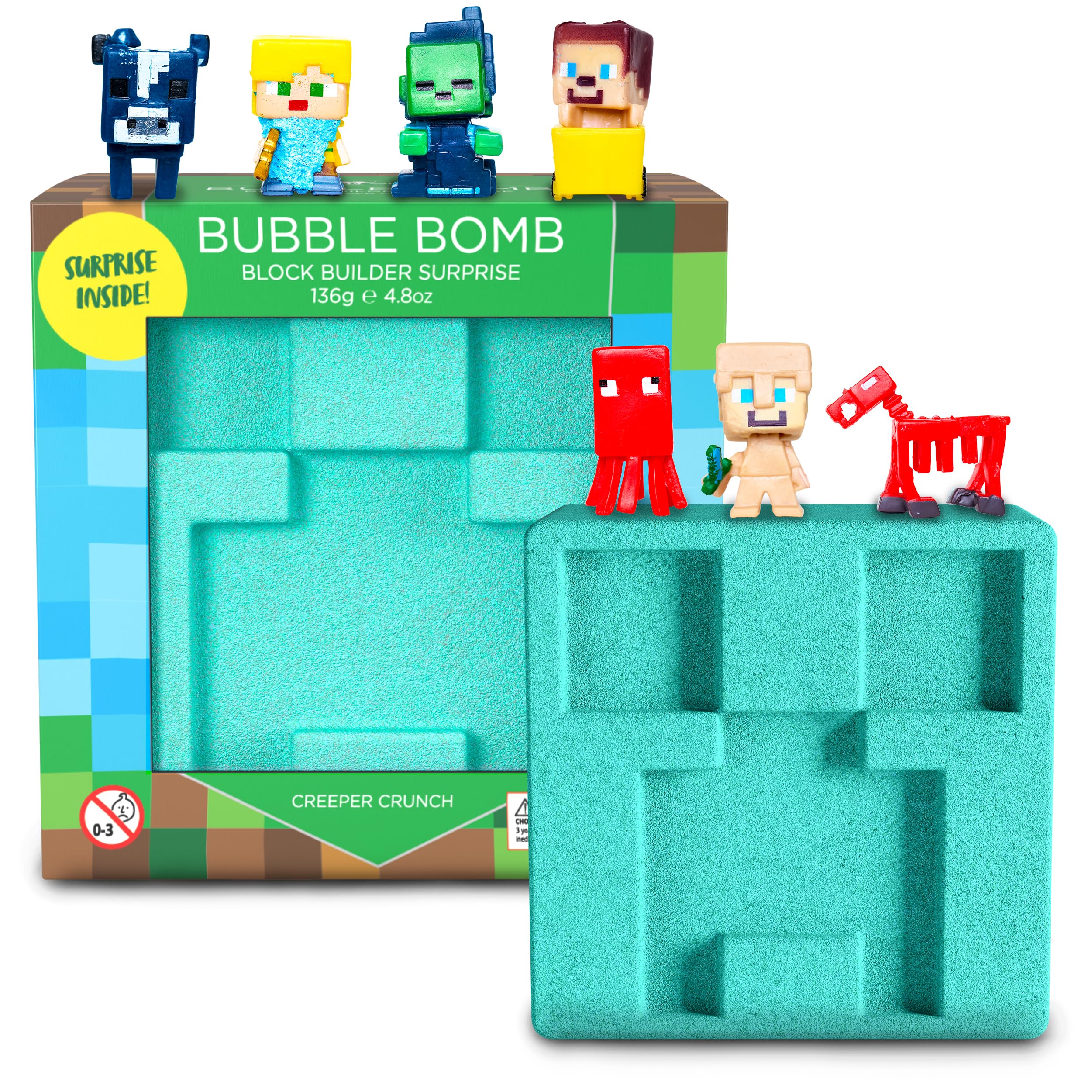 Two Sisters TNT Creeper bomba de baño con figura sorpresa para niños, promueve juego creativo.