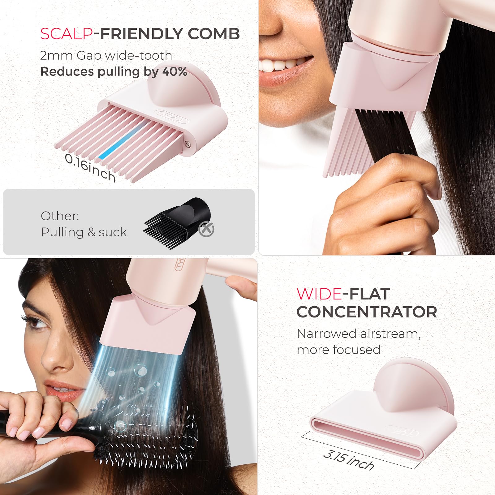 TYMO AIRHYPE iones: reduce estática para cabello más suave.