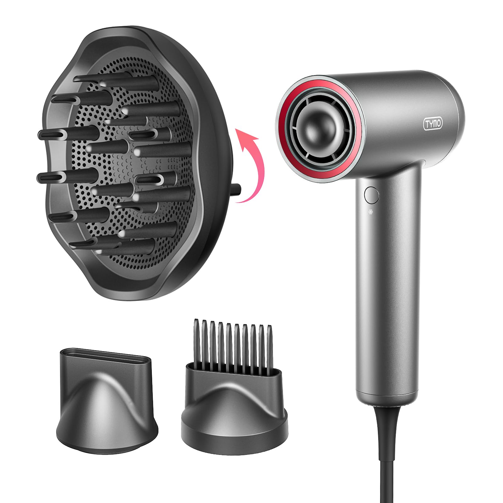 TYMO AIRHYPE Lite con difusor para secado suave y menos frizz.
