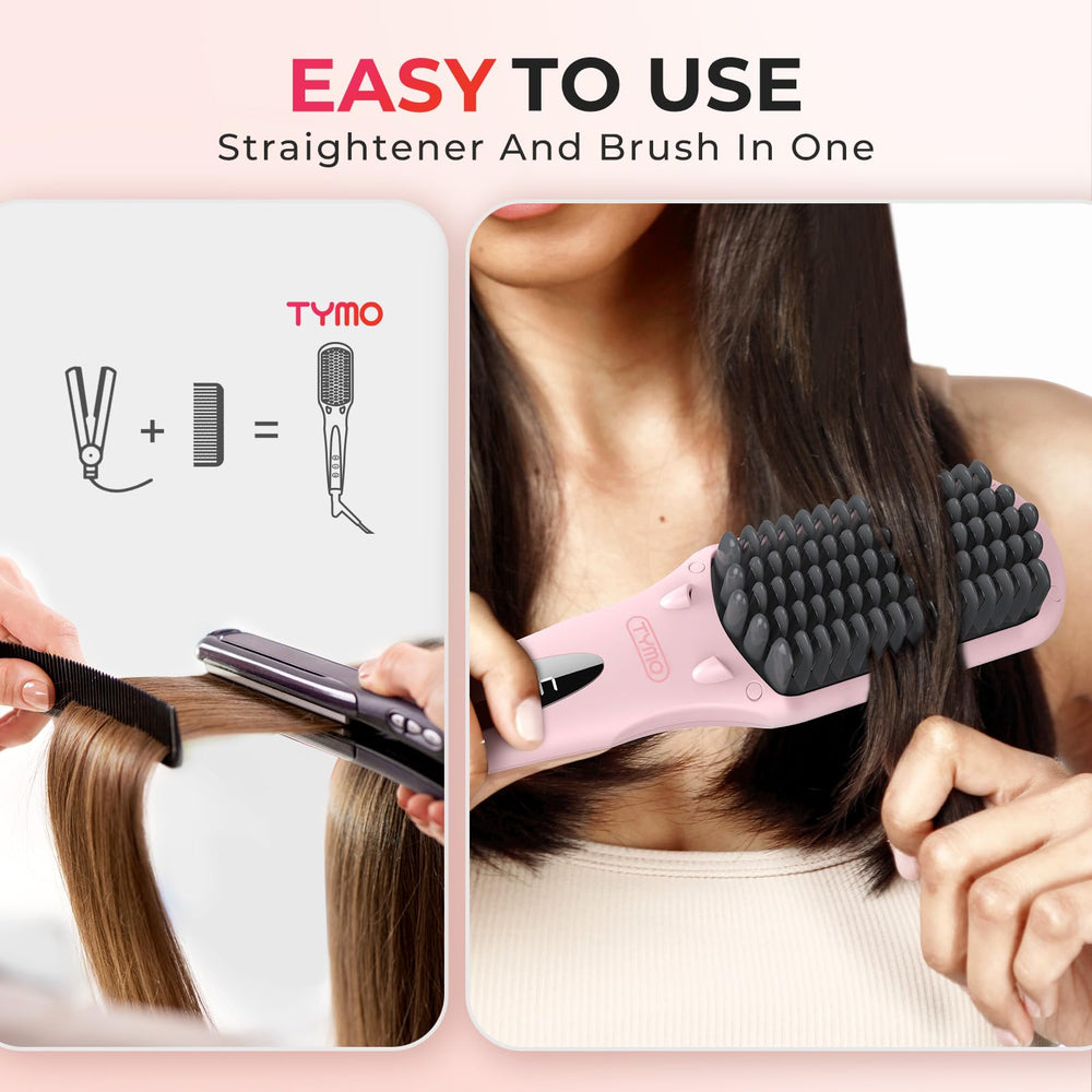 TYMO cepillo ionico rosa dientes visibles reducen frizz y dan brillo