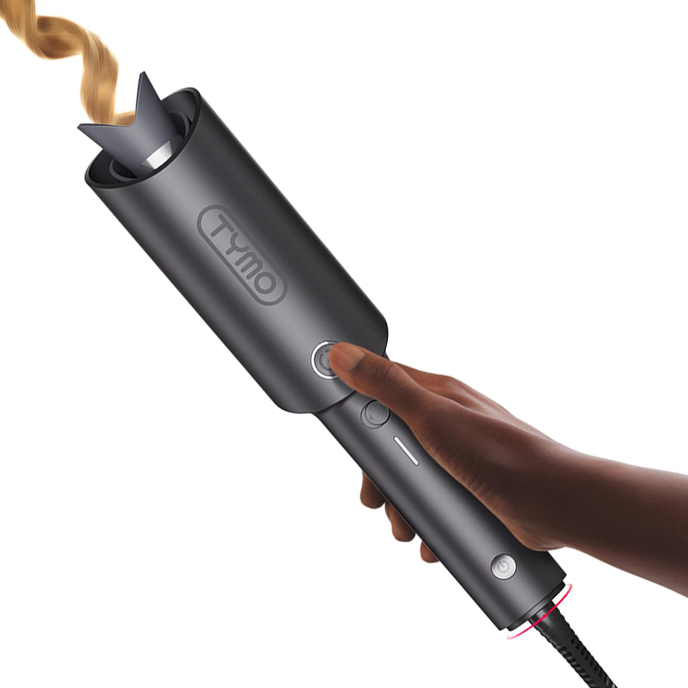 TYMO CURLPRO con recubrimiento cerámico T-GLOSS para brillo suave y rizos definidos.