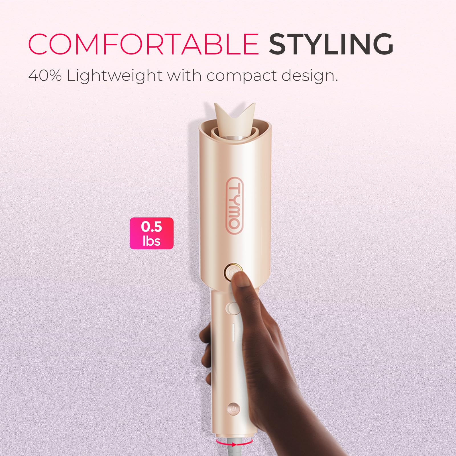 TYMO CURLPRO con iones 500M para brillo y suavidad del cabello.