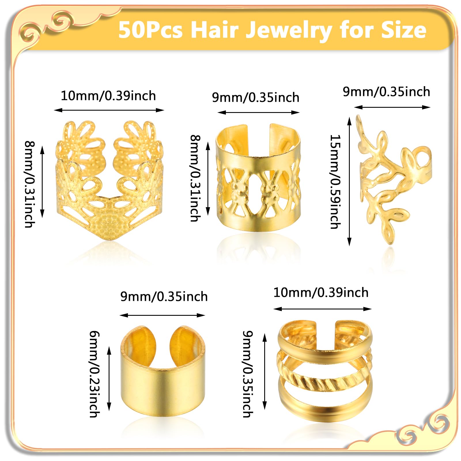 Tyqour anillos dorados para pelo, estilos variados para looks modernos