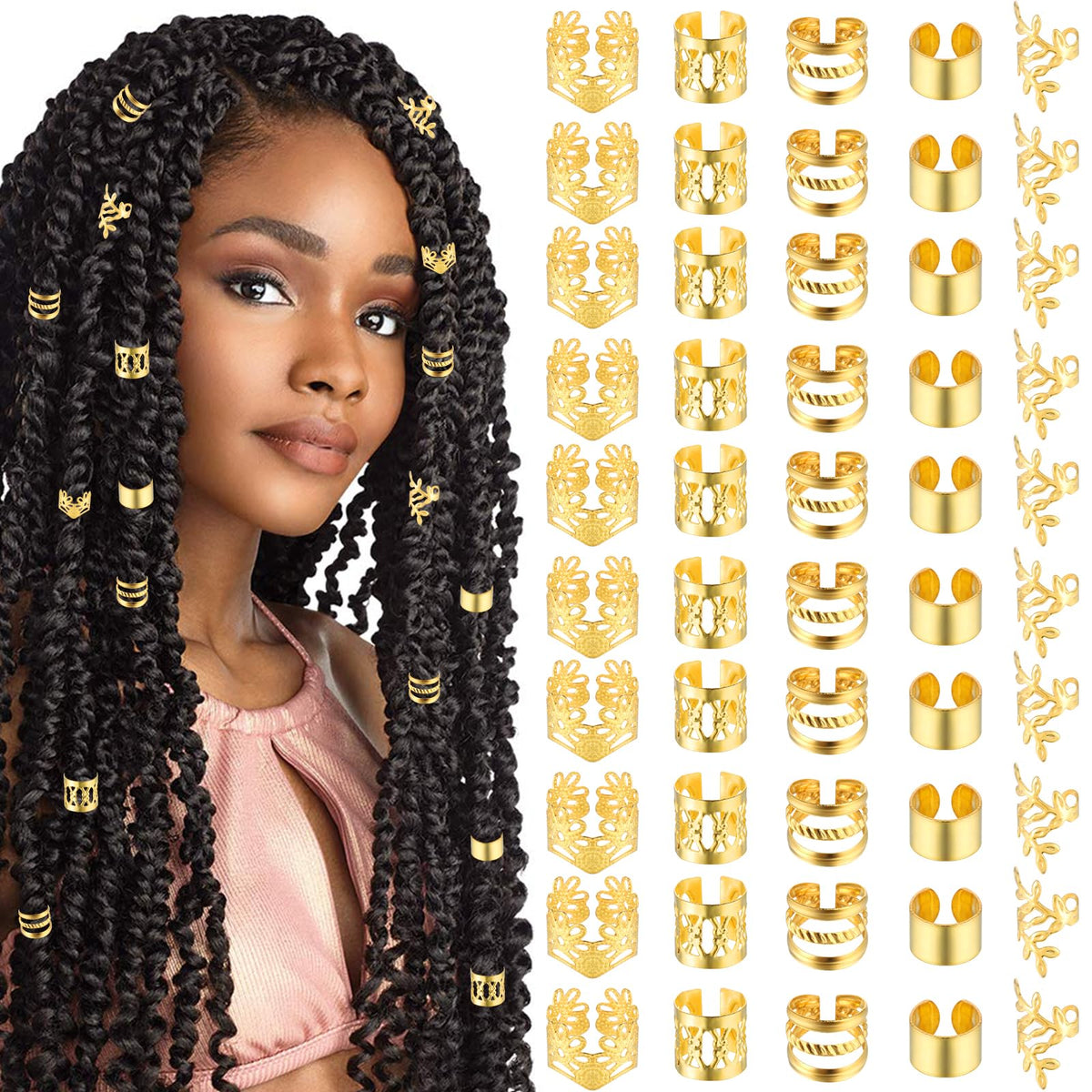 Tyqour joyas para cabello doradas para trenzas, brillo duradero y estilo