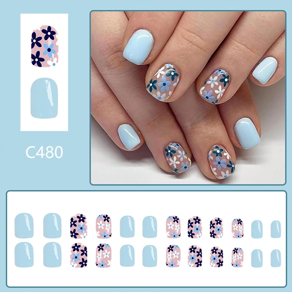 Tyuimhx uñas postizas azules de forma cuadrada, aplicación rápida y segura