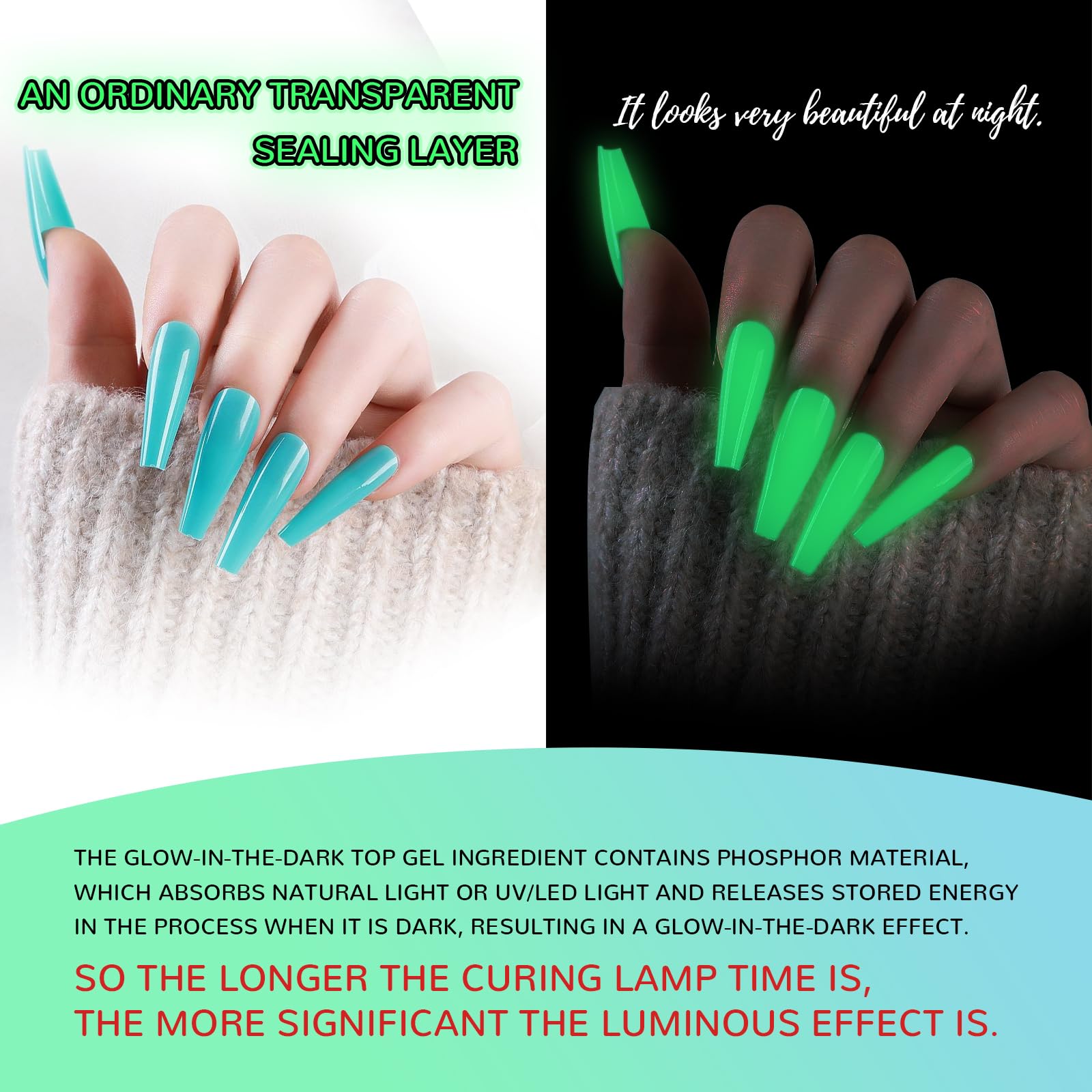 U-Shinein acabado transparente luminoso, efecto nocturno para uñas.