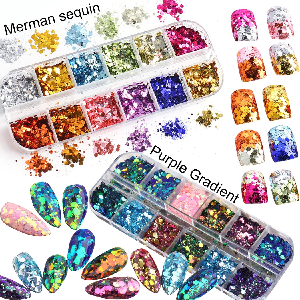 UARUOGP lentejuelas hexagonales cromadas, gradientes brillantes para diseños de uñas.