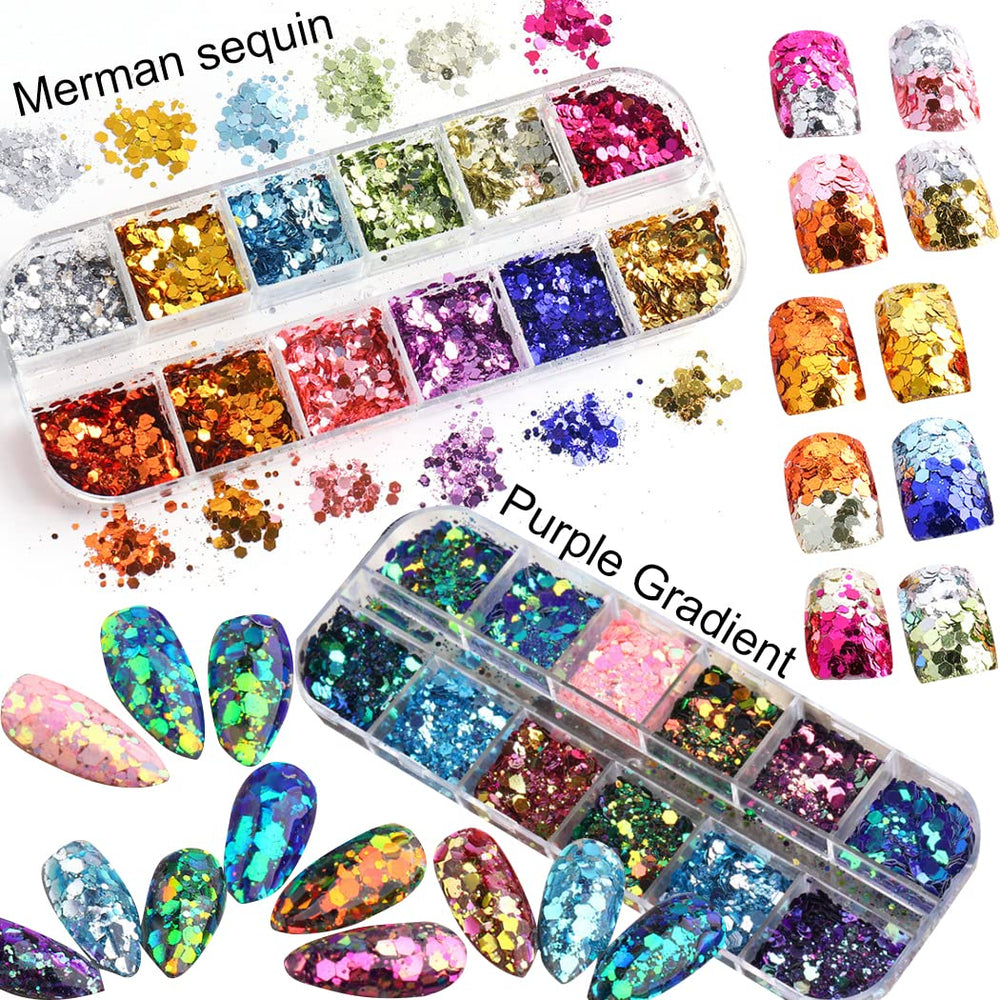 UARUOGP lentejuelas hexagonales cromadas, gradientes brillantes para diseños de uñas.