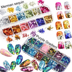 UARUOGP lentejuelas hexagonales cromadas, gradientes brillantes para diseños de uñas.