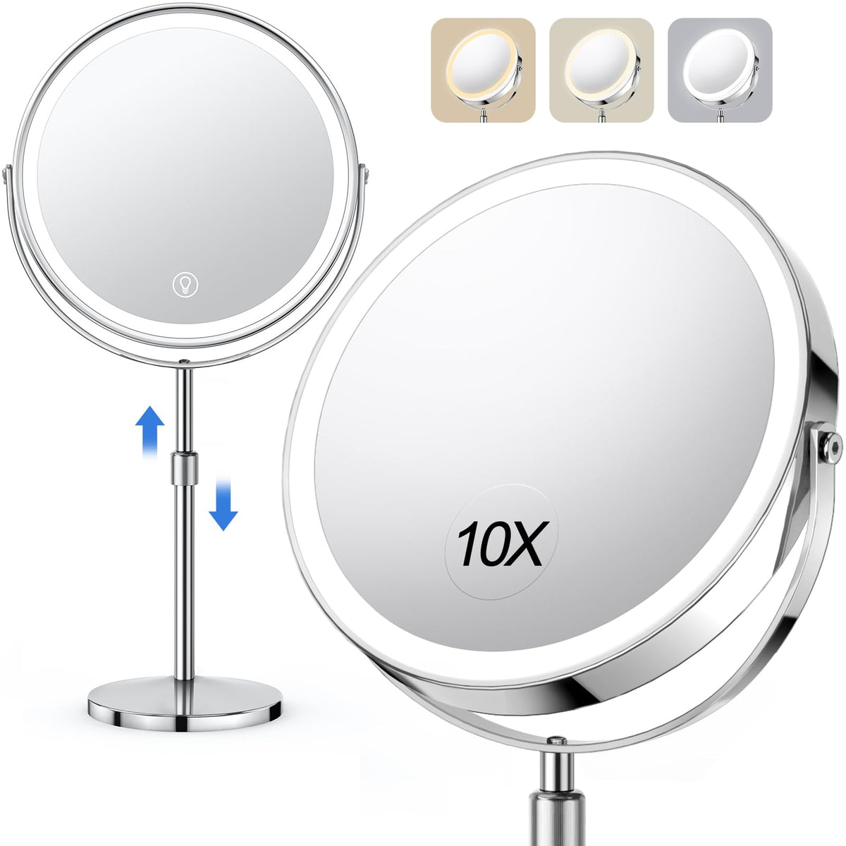 UBYMET Espejo iluminado de doble cara para maquillaje detallado.