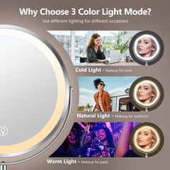 Espejo UBYMET con iluminación de 3 colores para ver tonalidades realistas
