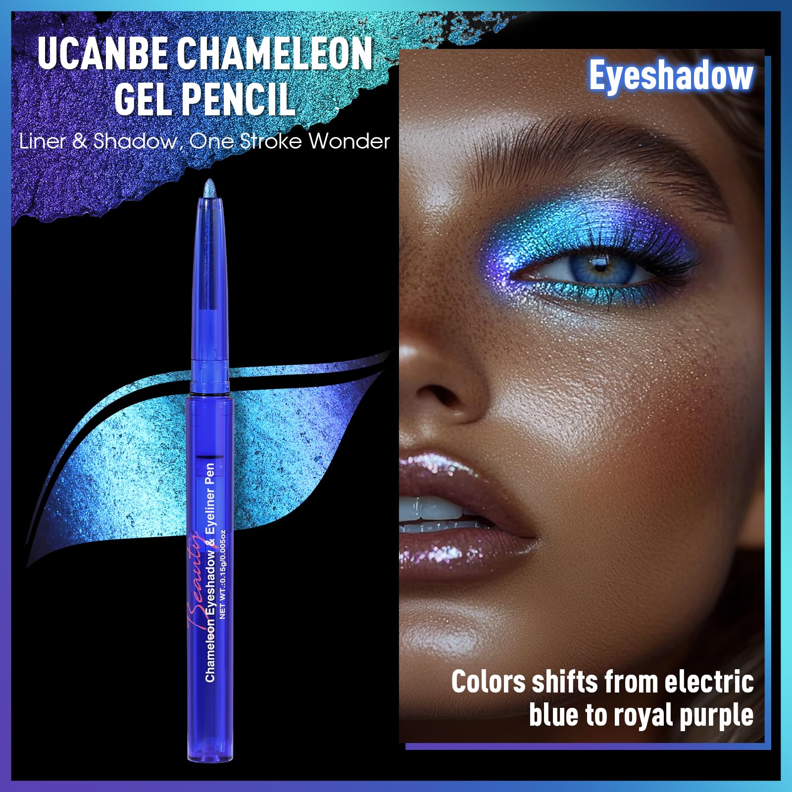 UCANBE Delineador Gel Cameleon Brillo Metálico, alta pigmentación y duración.