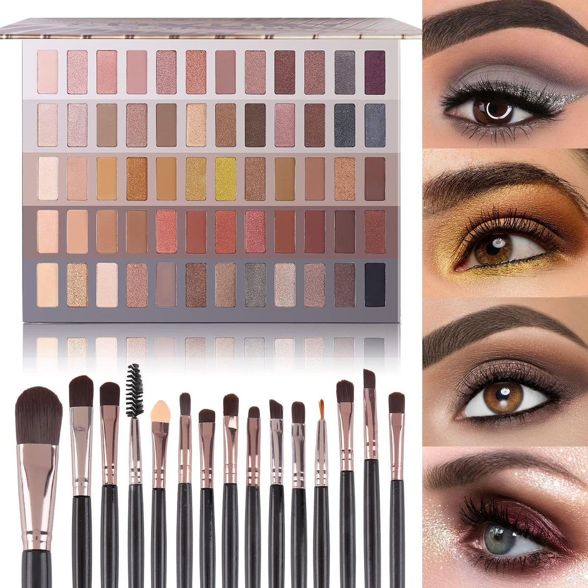 UCANBE paleta 60 sombras con acabados mate y nacarados para looks naturales