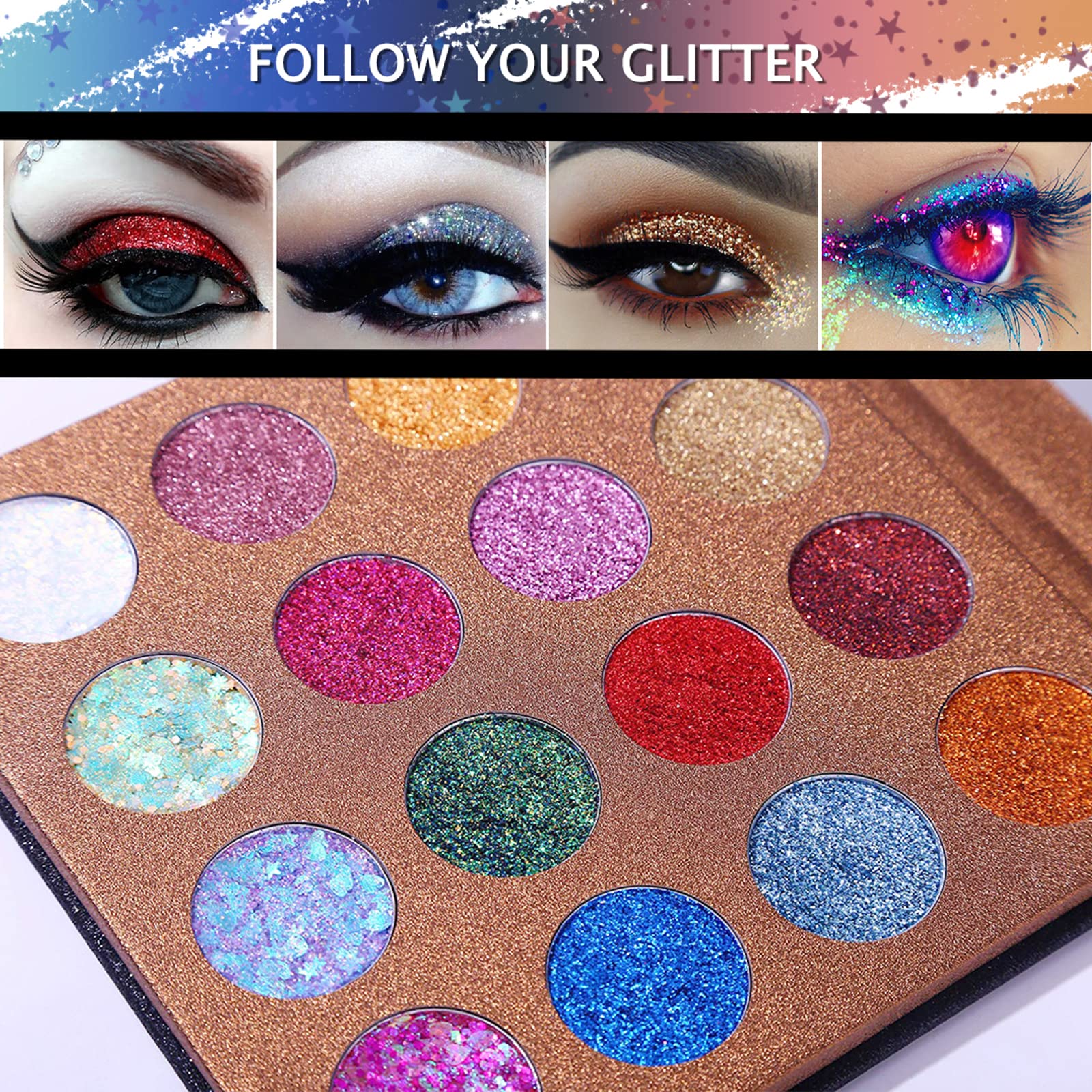 Sombras glitter granulado de UCANBE Pro para brillo intenso.