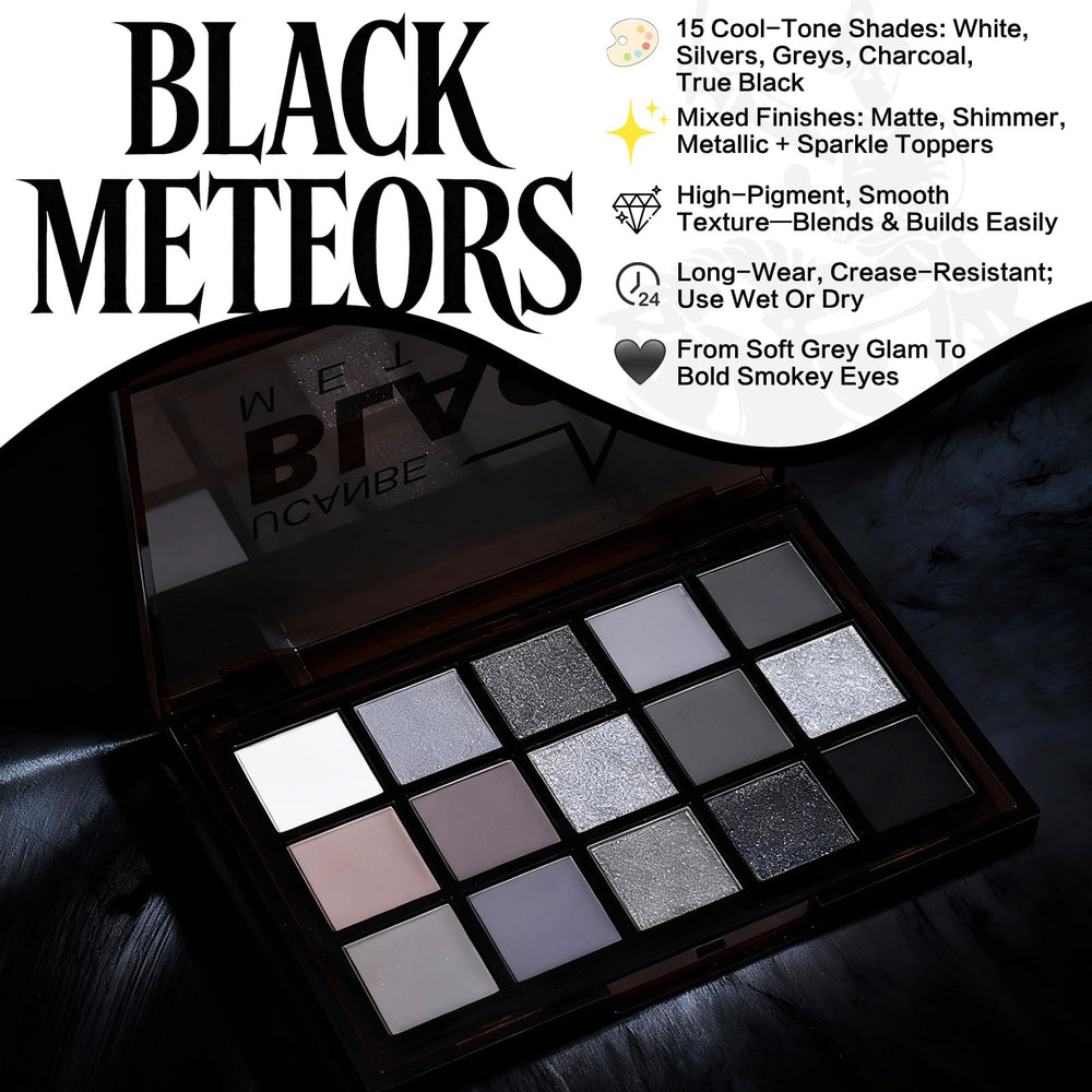 UCANBE muestras sombras Negro Ahumado muestran pigmentación suave y difuminado.