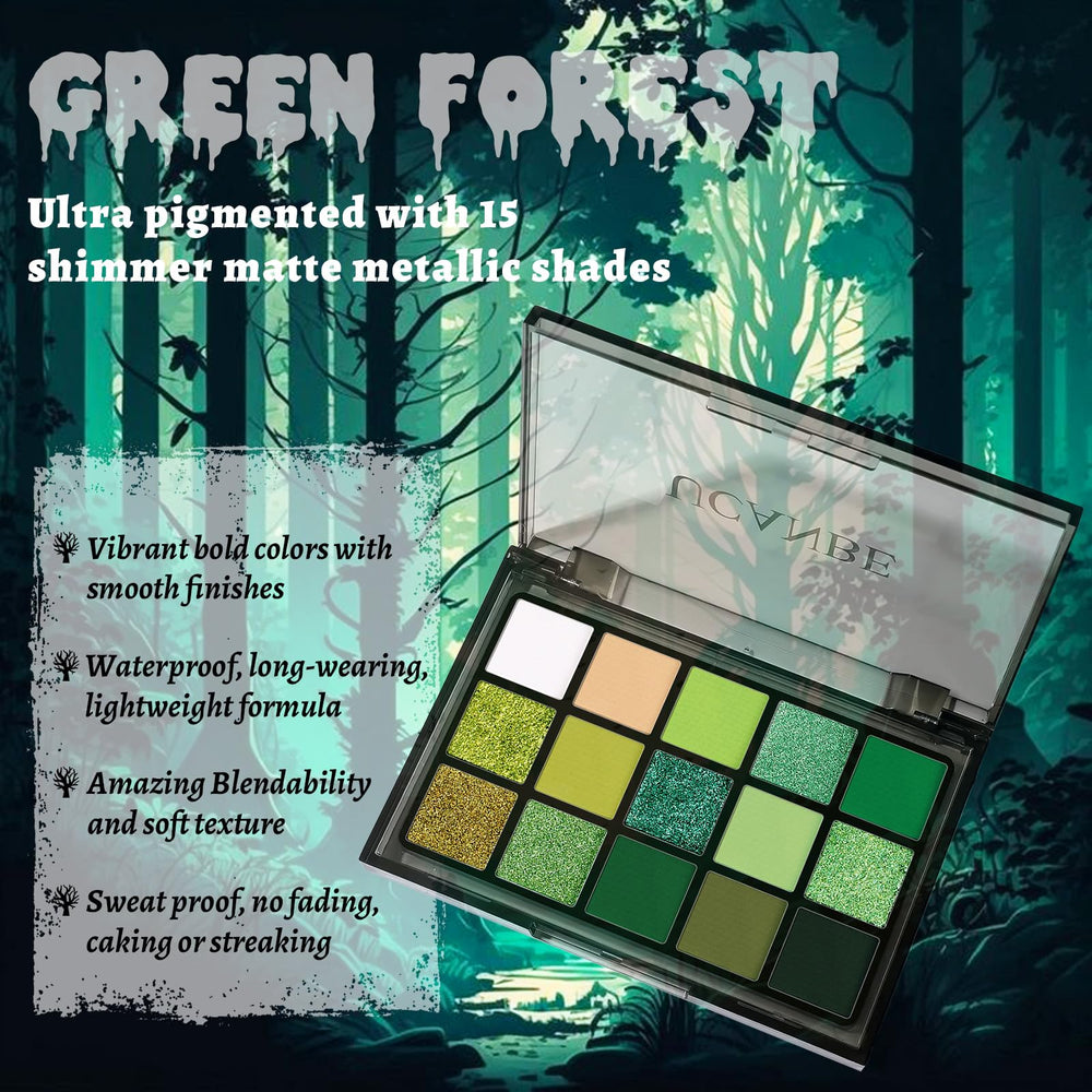 UCANBE sombras verdes mate y lima brillantes, ideal para combinaciones intensas.