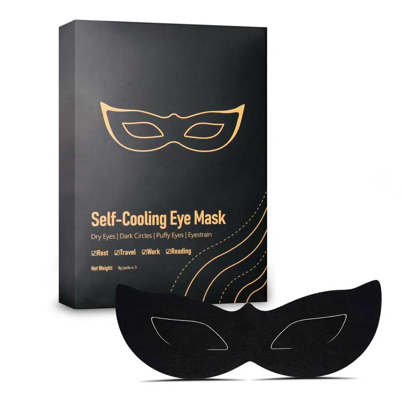 Mascarilla ocular UEF en envase individual para viaje.