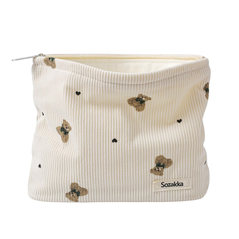 Bolso de maquillaje uekeboag en pana acanalada beige, ideal para uso diario.