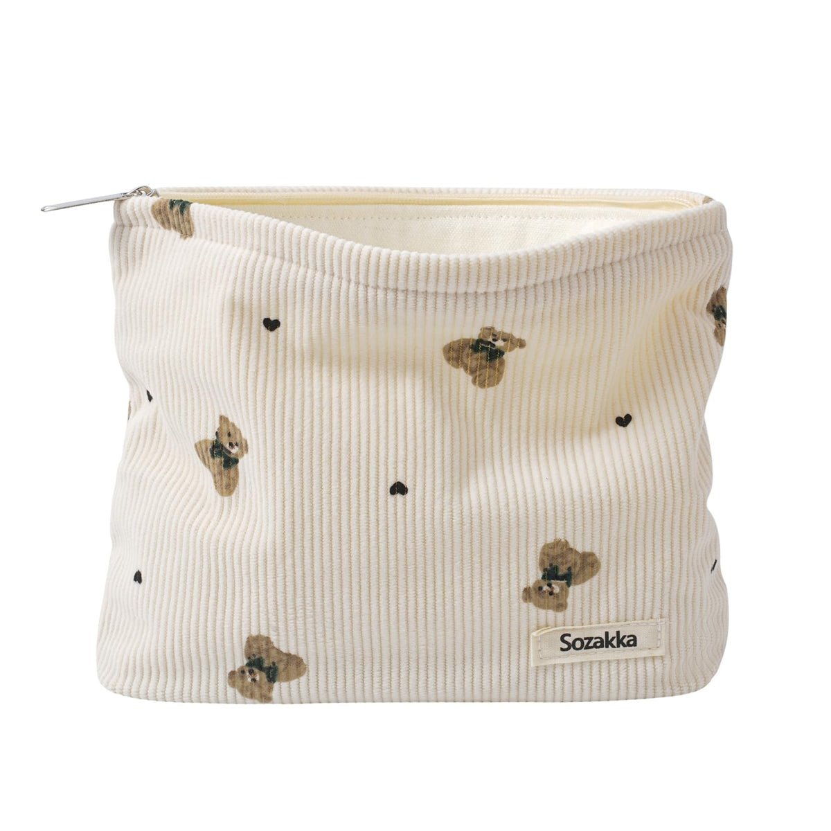 Bolso de maquillaje uekeboag en pana acanalada beige, ideal para uso diario.