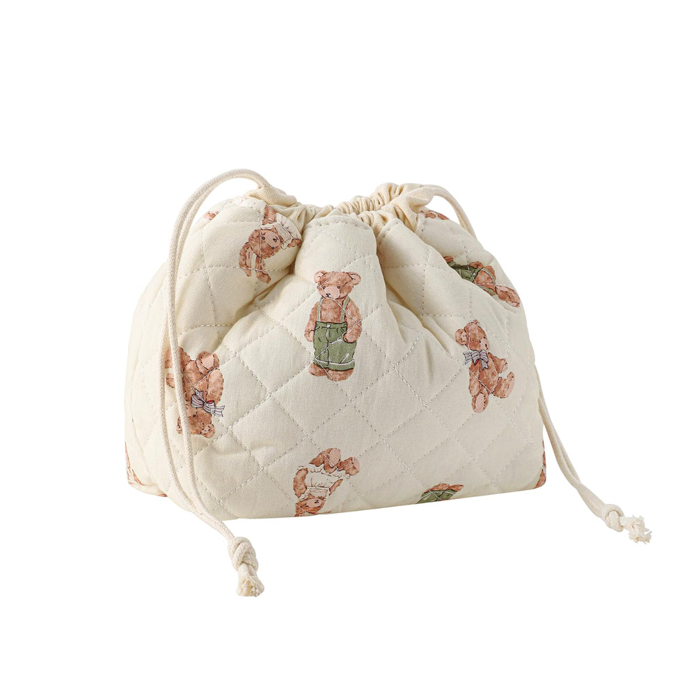 Cosmetiquera de algodón acolchado con cordón de uekeboag, ideal para viaje y organización diaria.