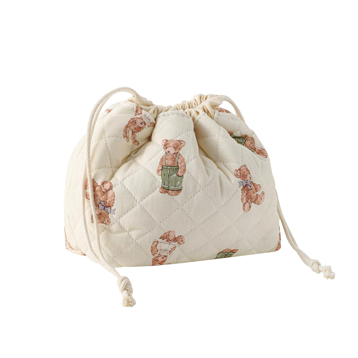 Cosmetiquera de algodón acolchado con cordón de uekeboag, ideal para viaje y organización diaria.