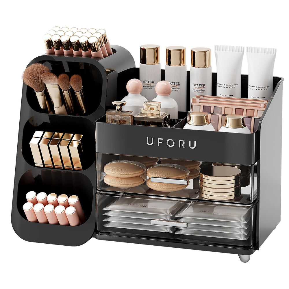 Organizador UFORU para vanidad con porta pinceles, acceso rápido y ordenado.
