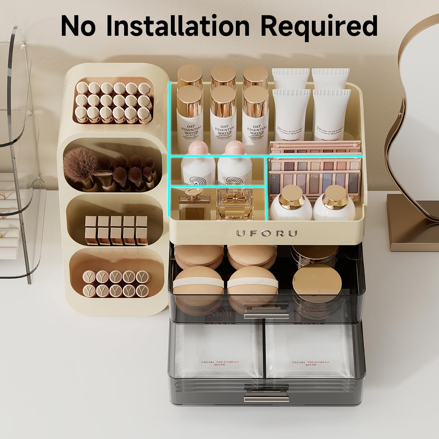 UFORU organizador con dos cajones, almacenamiento compacto para cosméticos